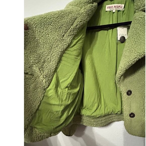 NEW Y2K Free People Joplin Cozy Sherpa Faux Fur Jacket Pistachio Green $198 - Picture 6 of 11